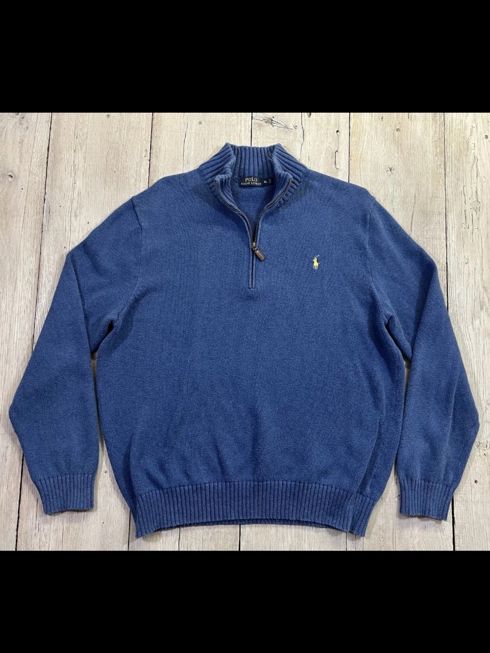 Polo Ralph Lauren 1/4 Zip Sweater Blue Yellow Size XL Preppy Casual